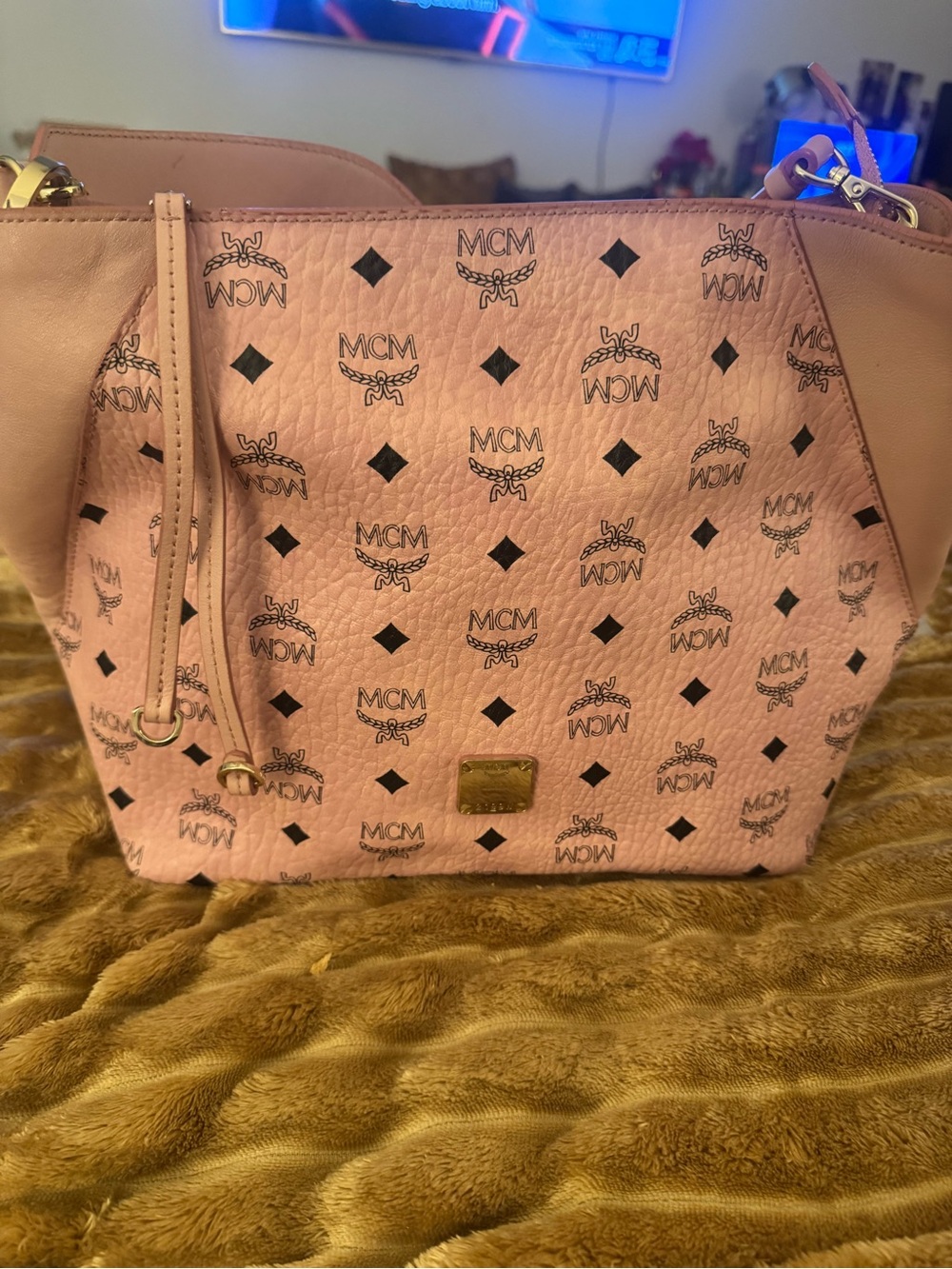 MCM pink button  Logo Dust Bag